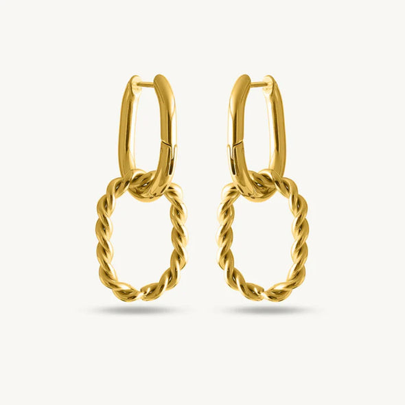 Twisted Oval Drop Hoop Earrings 925 Sterling Silver Yellow Plated