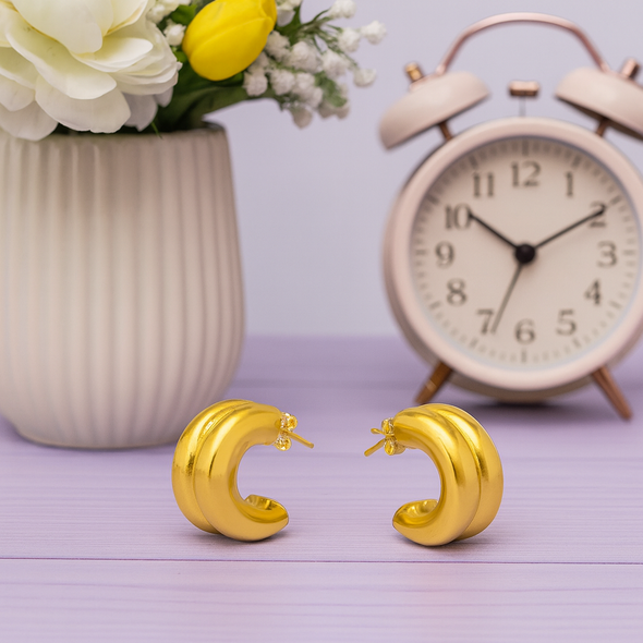 Bold Dome Huggie Earrings Earrings 925 Sterling Silver Yellow Plated