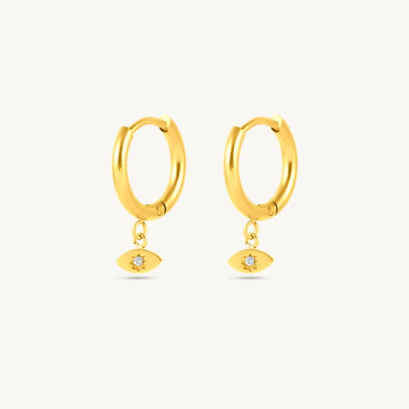 Evil Eye Charm Hoop Earrings 925 Sterling Silver Yellow Plated