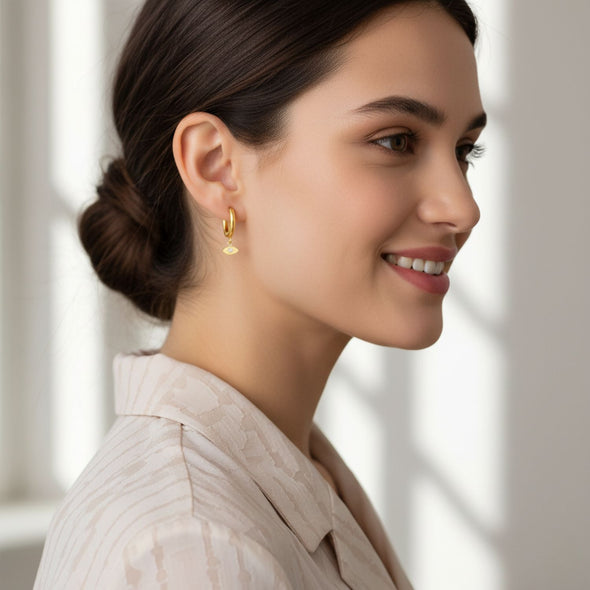 Evil Eye Charm Hoop Earrings 925 Sterling Silver Yellow Plated