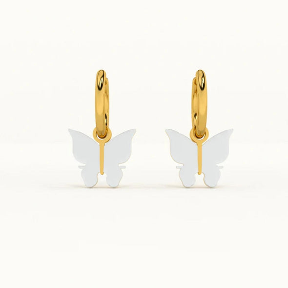 Butterfly Charm Hoop Earrings 925 Sterling Silver Yellow Plated