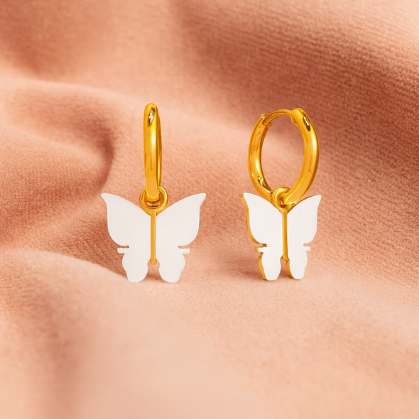 Butterfly Charm Hoop Earrings 925 Sterling Silver Yellow Plated