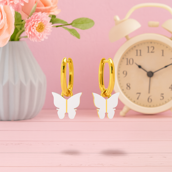 Butterfly Charm Hoop Earrings 925 Sterling Silver Yellow Plated