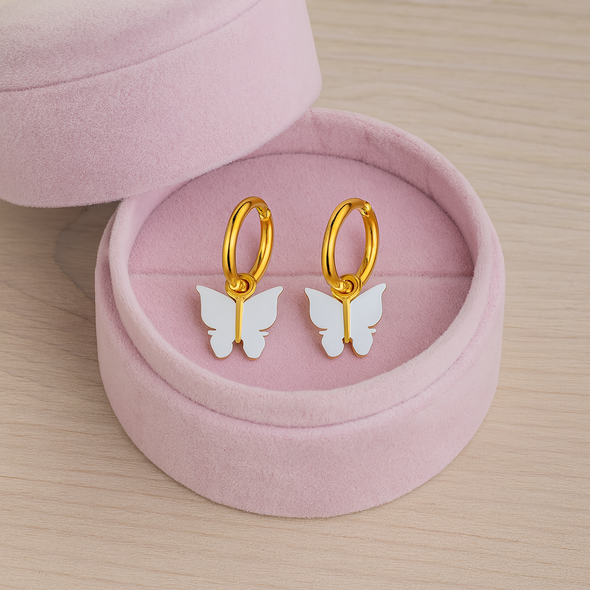 Butterfly Charm Hoop Earrings 925 Sterling Silver Yellow Plated