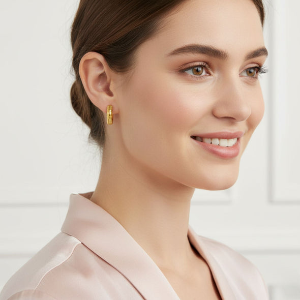 Textured Tube Hoop Earrings 925 Sterling Silver Yellow Plated