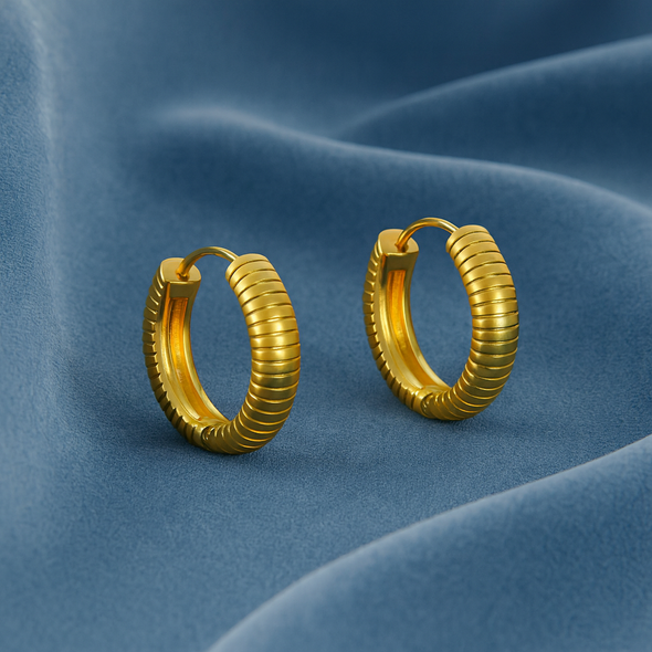 Textured Tube Hoop Earrings 925 Sterling Silver Yellow Plated