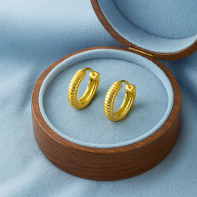 Textured Tube Hoop Earrings 925 Sterling Silver Yellow Plated