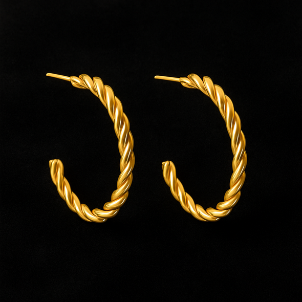 Twisted Rope Hoop Earrings 925 Sterling Silver Yellow Plated