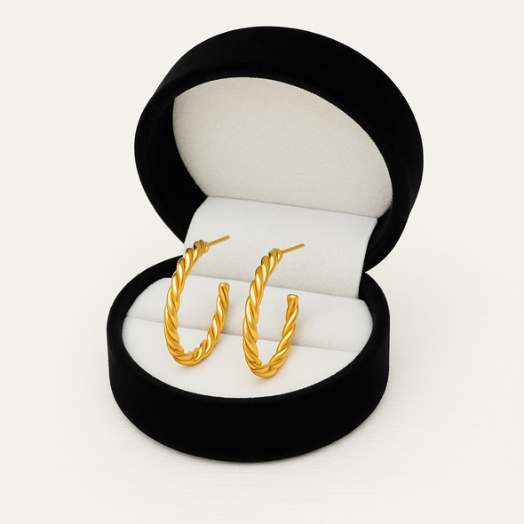 Twisted Rope Hoop Earrings 925 Sterling Silver Yellow Plated
