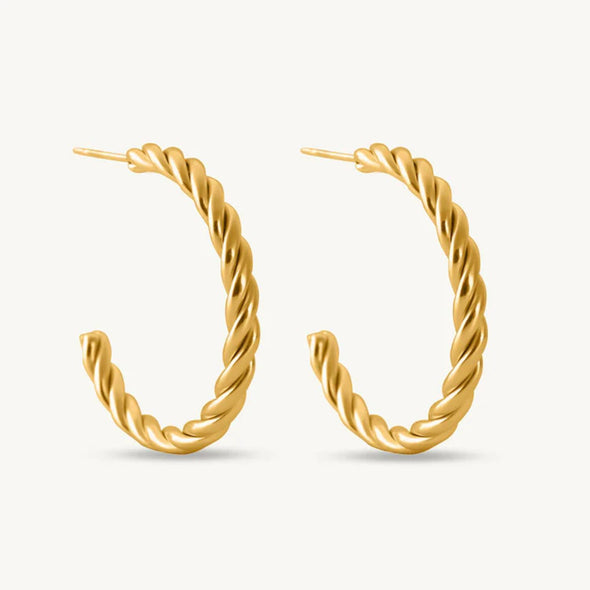 Twisted Rope Hoop Earrings 925 Sterling Silver Yellow Plated