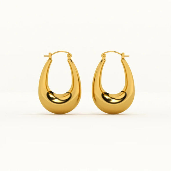 Teardrop Dome Hoop Earrings 925 Sterling Silver Yellow Plated