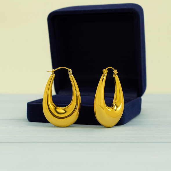 Teardrop Dome Hoop Earrings 925 Sterling Silver Yellow Plated