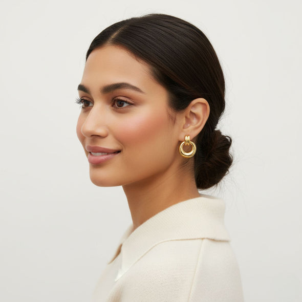 Chunky Round Drop Earrings 925 Sterling Silver Yellow Plated