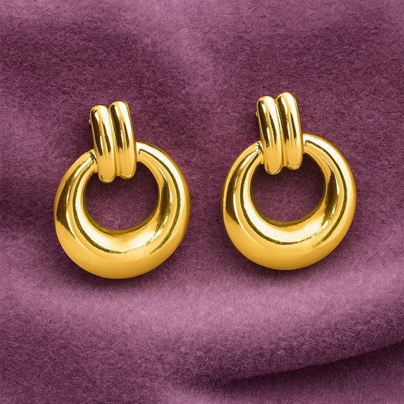 Chunky Round Drop Earrings 925 Sterling Silver Yellow Plated