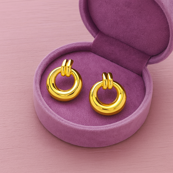 Chunky Round Drop Earrings 925 Sterling Silver Yellow Plated