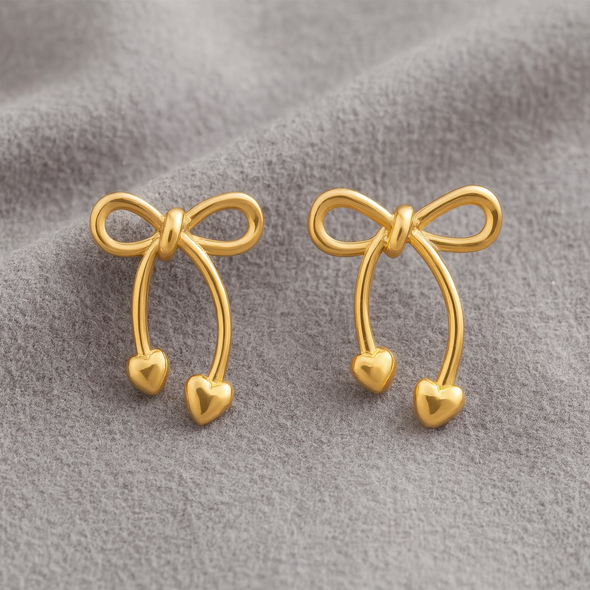 Bow Heart Drop Earrings 925 Sterling Silver Yellow Plated
