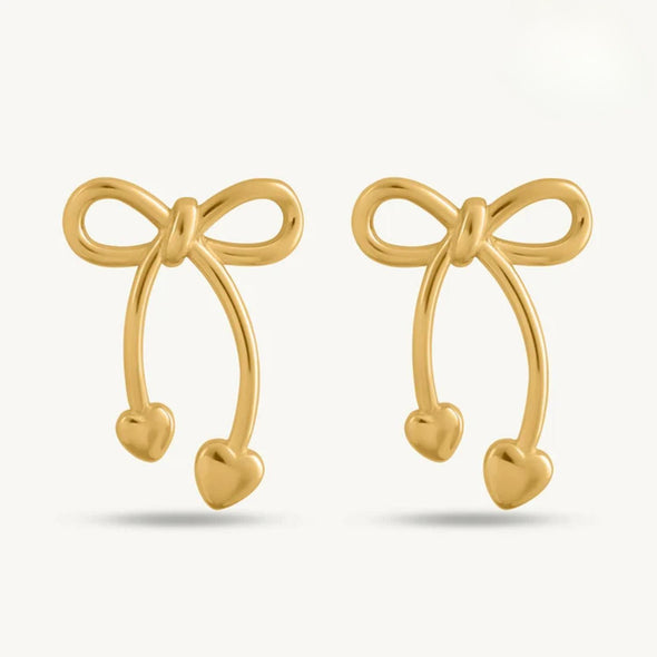 Bow Heart Drop Earrings 925 Sterling Silver Yellow Plated