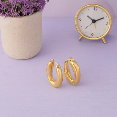 Statement Twisted Oval Hoop Earrings 925 Sterling Silver Gold Plated