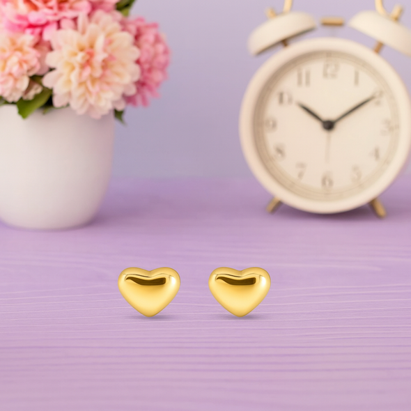 Classic Heart Stud Earrings 925 Sterling Silver Yellow Plated