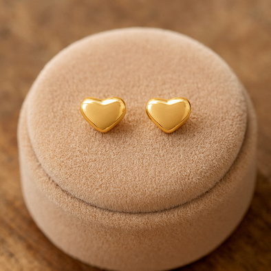 Classic Heart Stud Earrings 925 Sterling Silver Yellow Plated
