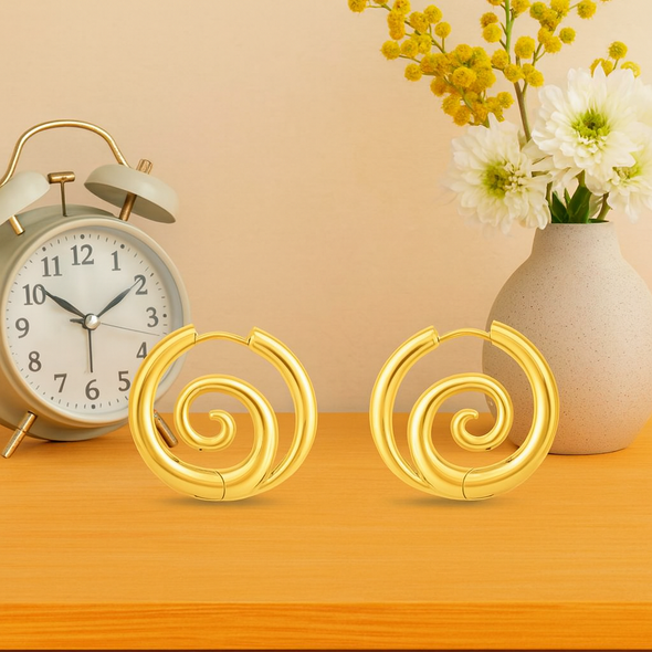 Spiral Hoop Earrings 925 Sterling Silver Yellow Plated