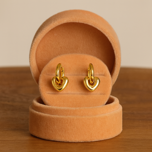 Heart Charm Hoop Earrings 925 Sterling Silver Yellow Plated