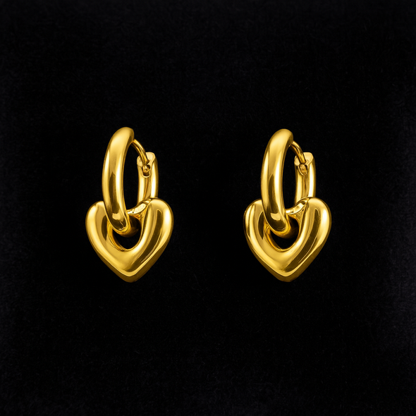 Heart Charm Hoop Earrings 925 Sterling Silver Yellow Plated