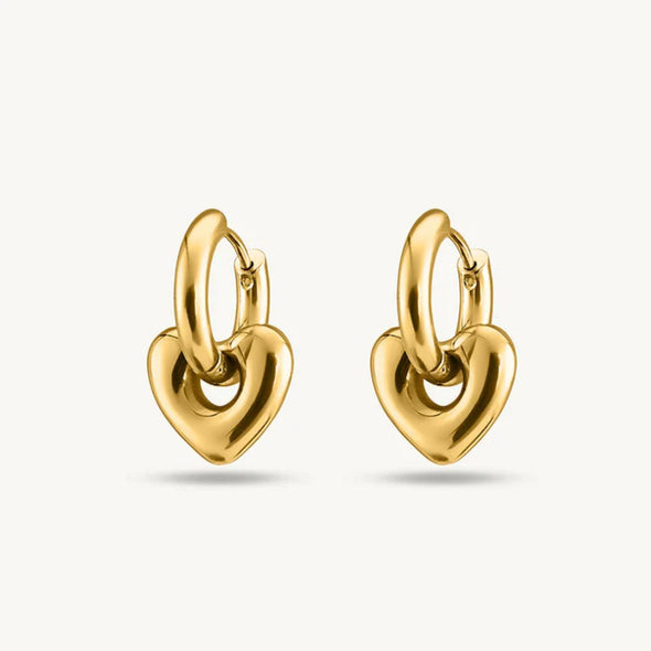 Heart Charm Hoop Earrings 925 Sterling Silver Yellow Plated