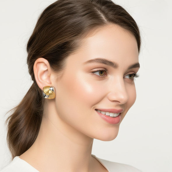 Two-Tone Knot Stud Earrings 925 Sterling Silver Yellow Plated