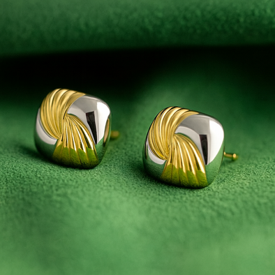 Two-Tone Knot Stud Earrings 925 Sterling Silver Yellow Plated