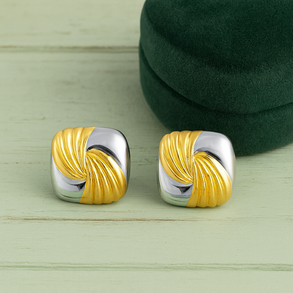 Two-Tone Knot Stud Earrings 925 Sterling Silver Yellow Plated