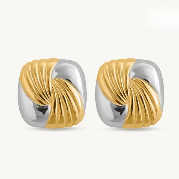 Two-Tone Knot Stud Earrings 925 Sterling Silver Yellow Plated