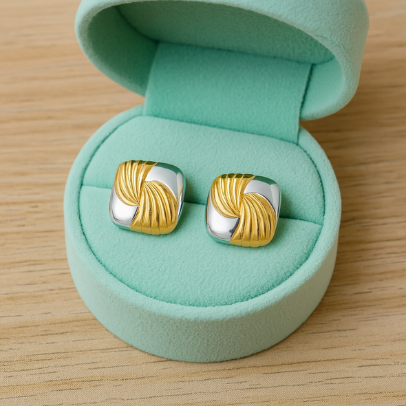 Two-Tone Knot Stud Earrings 925 Sterling Silver Yellow Plated