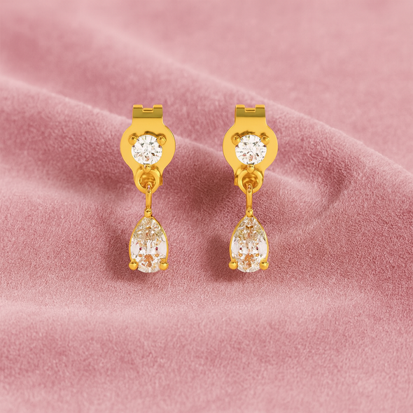 White Stone Teardrop Dangle Earrings 925 Sterling Silver Yellow Plated