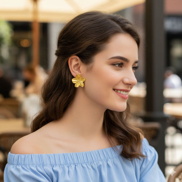 Floral Stud Earrings 925 Sterling Silver Yellow Plated