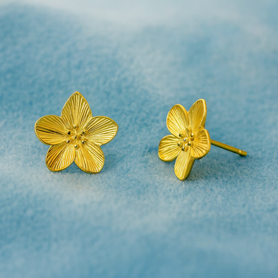 Floral Stud Earrings 925 Sterling Silver Yellow Plated