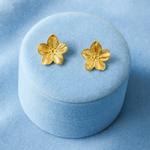 Floral Stud Earrings 925 Sterling Silver Yellow Plated