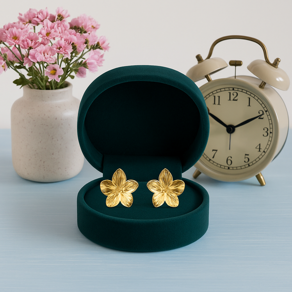 Floral Stud Earrings 925 Sterling Silver Yellow Plated