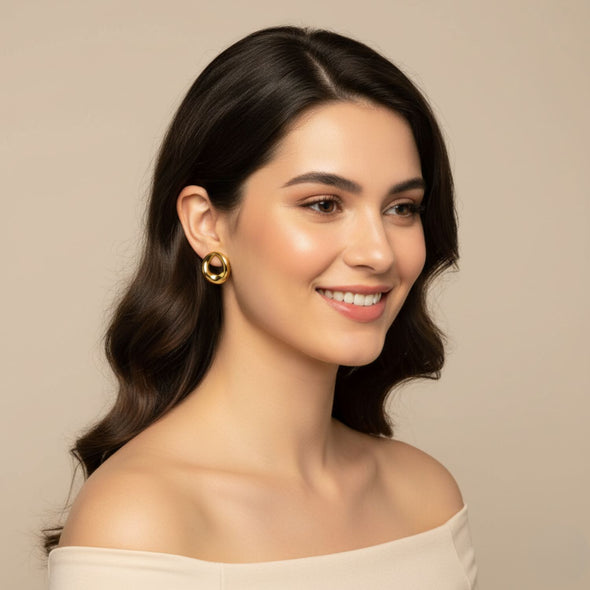 Organic Open Circle Stud Earrings 925 Sterling Silver Yellow Plated