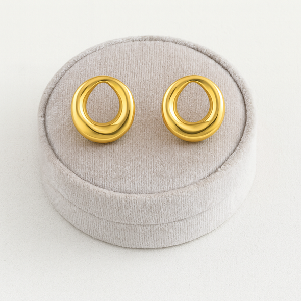 Organic Open Circle Stud Earrings 925 Sterling Silver Yellow Plated