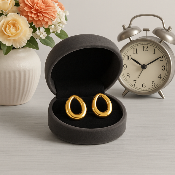 Organic Open Circle Stud Earrings 925 Sterling Silver Yellow Plated