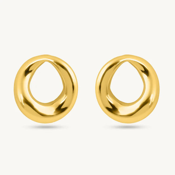 Organic Open Circle Stud Earrings 925 Sterling Silver Yellow Plated