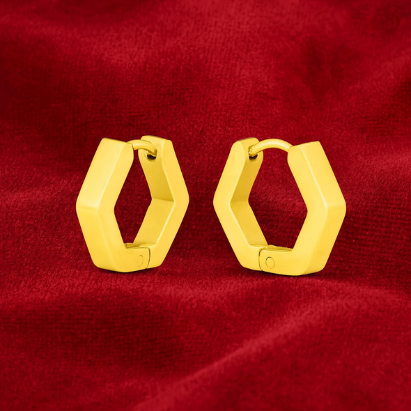 Hexagon Hoop Earrings 925 Sterling Silver Yellow Plated