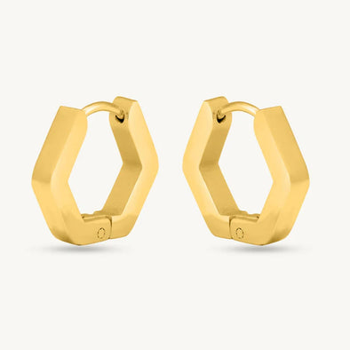 Hexagon Hoop Earrings 925 Sterling Silver Yellow Plated