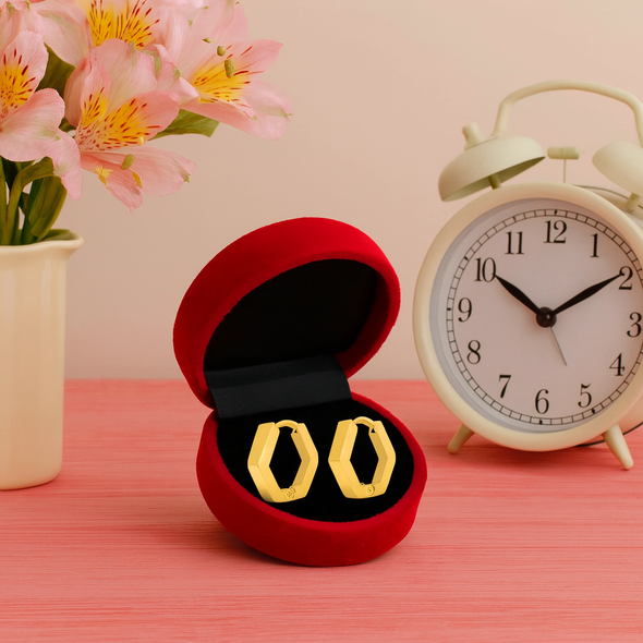 Hexagon Hoop Earrings 925 Sterling Silver Yellow Plated