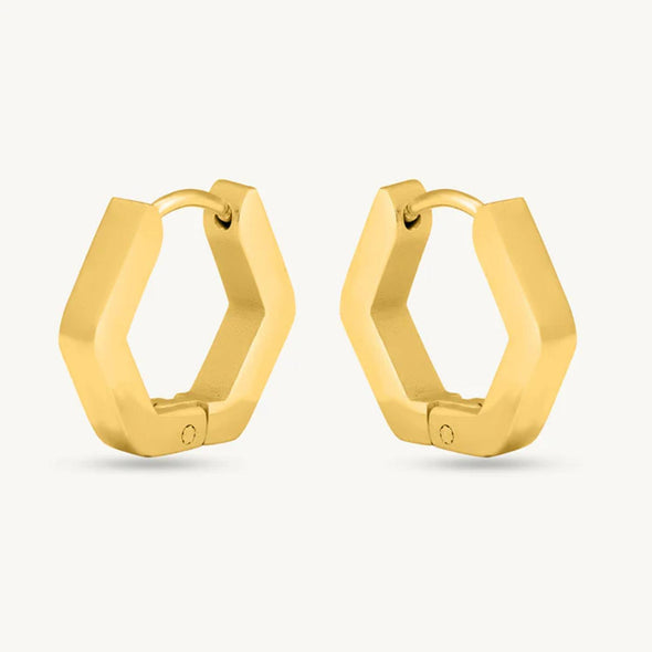 Hexagon Hoop Earrings 925 Sterling Silver Yellow Plated