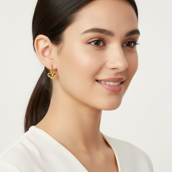 Geometric Heart Hoop Earrings 925 Sterling Silver Yellow Plated