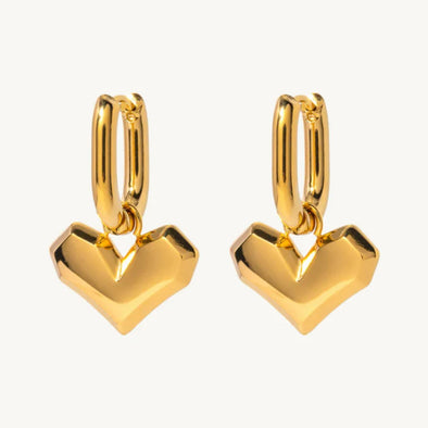 Geometric Heart Hoop Earrings 925 Sterling Silver Yellow Plated