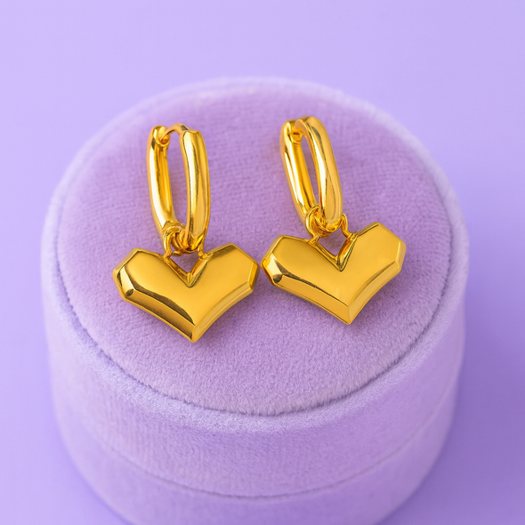 Geometric Heart Hoop Earrings 925 Sterling Silver Yellow Plated