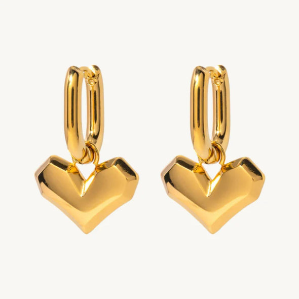 Geometric Heart Hoop Earrings 925 Sterling Silver Yellow Plated
